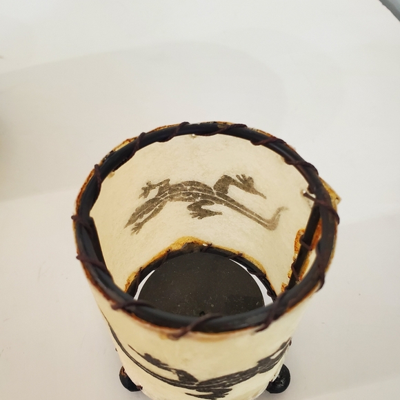 Raw Cowhide Set Of 3 Lizard Candle Holders Brown Metal Frames Southwestern Boho - Picture 7 of 12